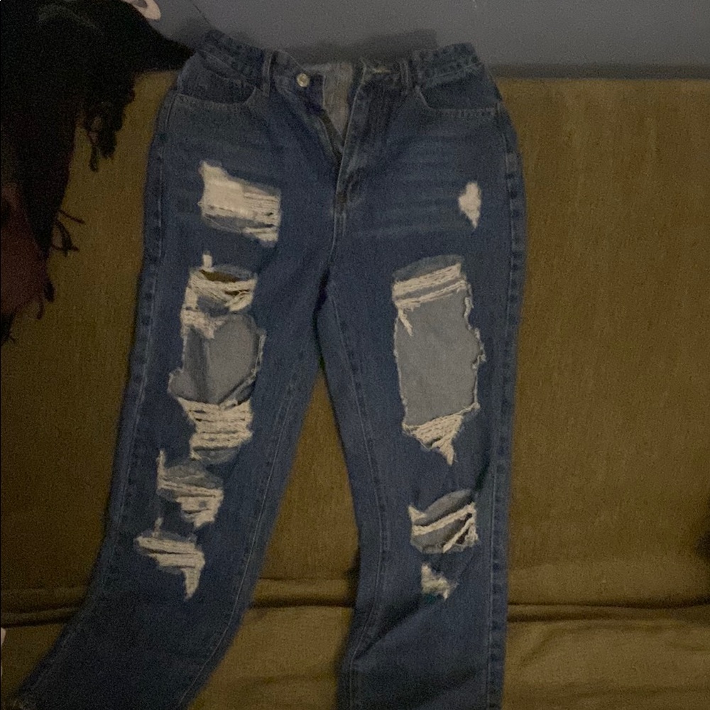 SHEIN Blue Boyfriend Distressed Jeans